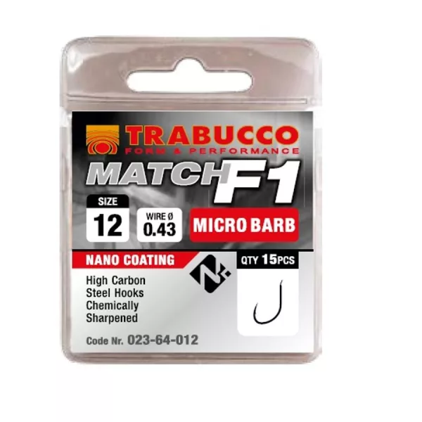 Trabucco F1 Match 12 à œillet, Hameçon barbelé 15 pièces
