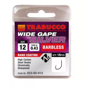   Trabucco Wide Gape Silver 14 à œillet, Hameçon sans ardillon 15 pièces