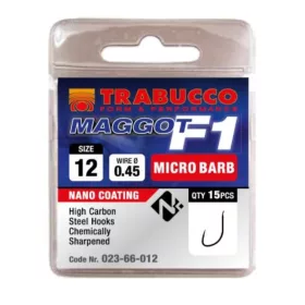   Trabucco F1 Maggot 12 à œillet, Hameçon barbelé 15 pièces