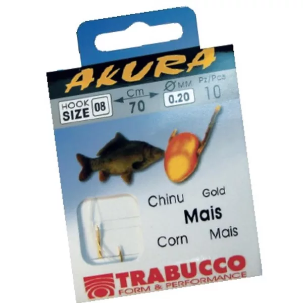 Trabucco Akura Mais 02 Hameçon Pré-monté Monofil Barbelé à Œillet 10 pièces