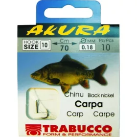   Trabucco Akura Carp 1/0 Hameçon Pré-monté Monofil Barbelé à Palette 10 pièces