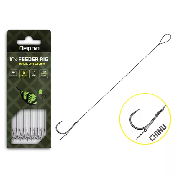 Delphin Braided Sting Feeder Rig 12cm Bas de ligne tressé pré-monté 6 Hameçon Chinu 10pcs