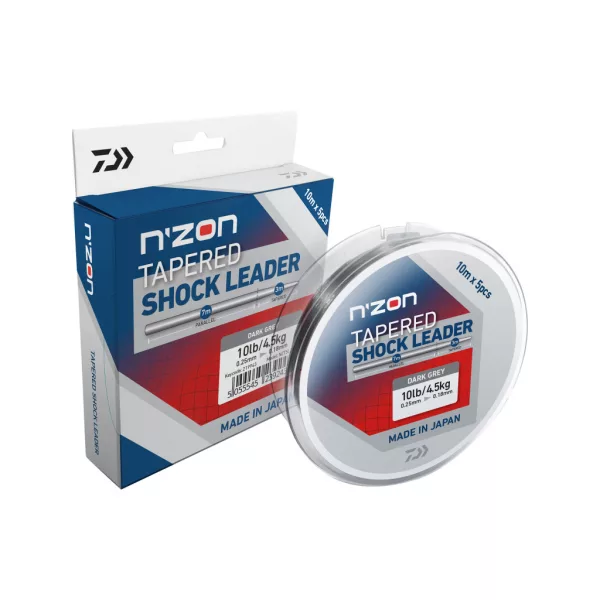 Daiwa N Zon Tapered Shock Leader Szürke Áttetsző 0,18-0,25mm 10m Monofil Dobóelőke 5db