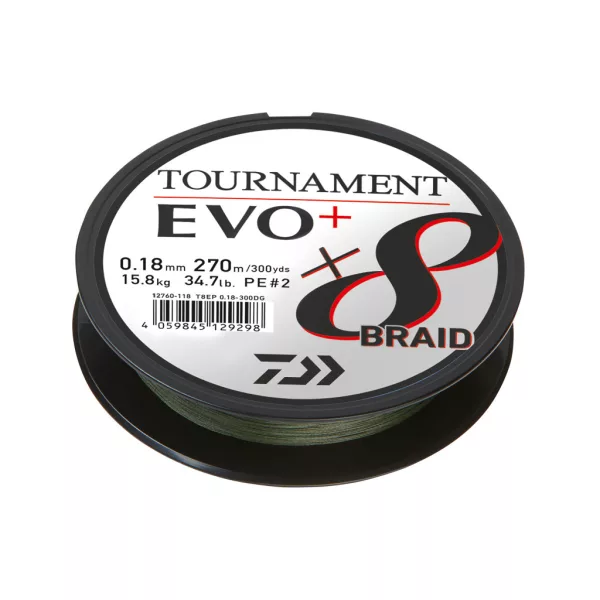 Daiwa Tournament X8 Braid Evo+ Sötétzöld 0,20mm 135m Fonott Főzsinór