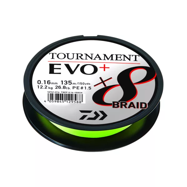 Daiwa Tournament X8 Braid Evo+ Chartreuse 0,16mm 270m Fonott Főzsinór