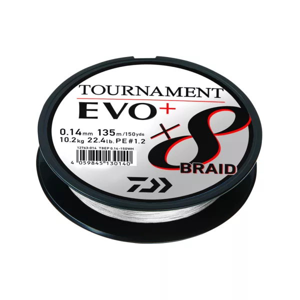 Daiwa Tournament X8 Braid Evo+ Fehér 0,10mm 135m Fonott Főzsinór