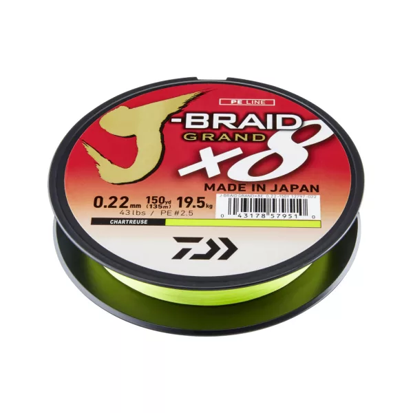 Daiwa J-Braid Grand X8 Chartreuse 0,13mm 135m Fonott Főzsinór
