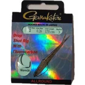   Gamakatsu Preda Booklet Dropshot Worm 39 #2 Hameçon pour poissons carnassiers pr&eacute;-mont&eacute; &agrave; œillet et ardillon