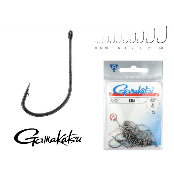Gamakatsu F-314/006 Noir 6 25 pièces/paquet Hameçon à œillet barbelé pour poisson carnassier