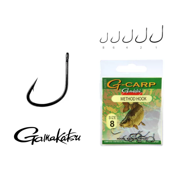 Gamakatsu G-Carp method Noir 6 10 pièces/paquet Hameçon feeder à œillet barbelé