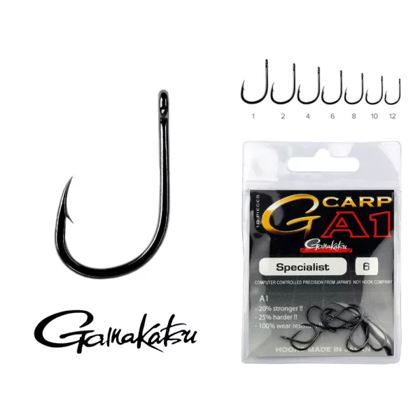 Gamakatsu G-Carp A1 Specialist Noir 8 10 pièces/paquet Hameçon feeder à œillet barbelé