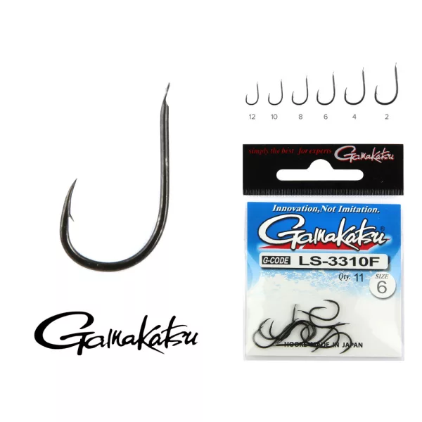Gamakatsu LS-3310F/006 N/L Noir 6 11 pièces/paquet Hameçon Feeder à ardillon avec plaquette