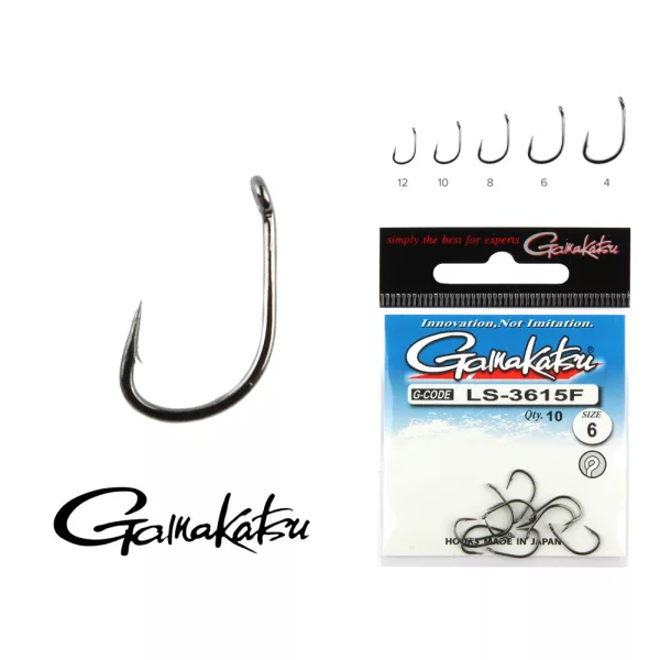 Gamakatsu LS-3614F/012 N/L Noir 12 12 pièces/paquet Hameçon Feeder à œillet avec ardillon