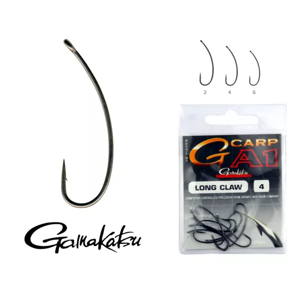 Gamakatsu G-carp A1 Long Claw Noir 2 10 pièces/paquet Hameçon feeder à œillet barbelé