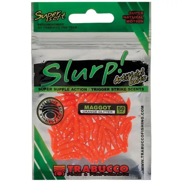 Trabucco Slurp Bait Maggot Paillettes Orange Ver Artificiel Jaune 50 pièces