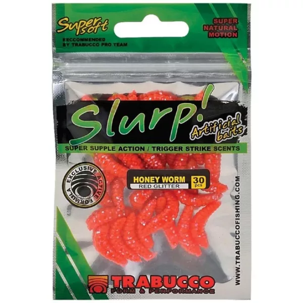 Trabucco Slurp Bait Honey Worm Paillettes Rouges, Larve d'abeille Rouge Sang 30db