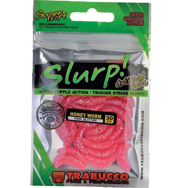 Trabucco Slurp Bait Honey Worm XL Paillettes Roses Larve d'abeille 25db