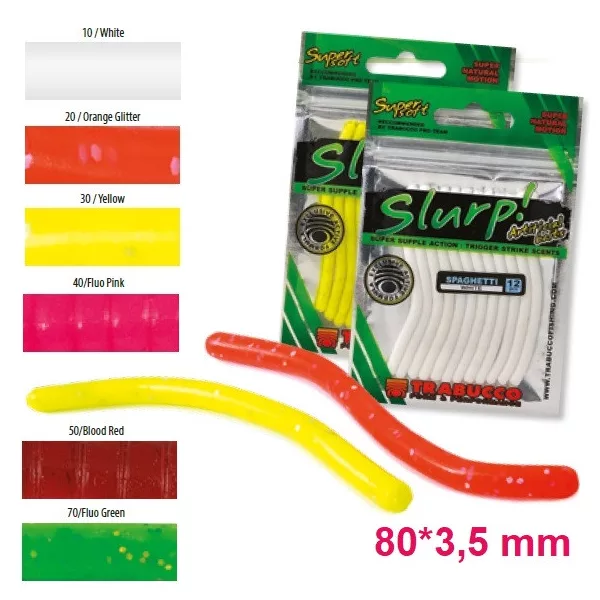 Trabucco Slurp Bait Spaghetti Rouge Sang Appât en Caoutchouc Souple 12 pièces