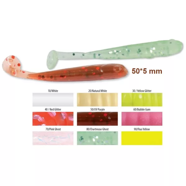 Trabucco Slurp Bait T-Shad Chartreuse Ghost Leurre en Plastique 10 pièces