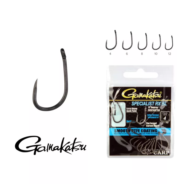 Gamakatsu G-Carp Specialist RX BL Noir 10 10p/paquet Hameçon à œillet sans ardillon pour carpe
