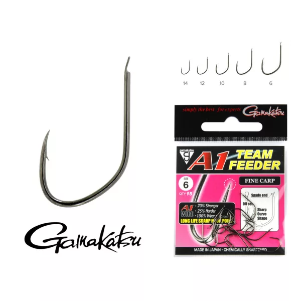 Gamakatsu A1 Team Feeder Fine Carp Noir 6 15 pièces/paquet Hameçon Feeder à palette et à ardillon