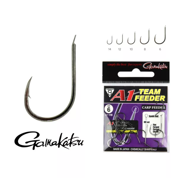 Gamakatsu A1 Team Feeder Carp Feeder Noir 8 15 pièces/paquet Hameçon feeder avec ardillon à palette