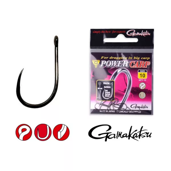 Gamakatsu Power Carp Ring Eye BB Noir 12 10 pièces/paquet Hameçon Feeder à œillet sans ardillon
