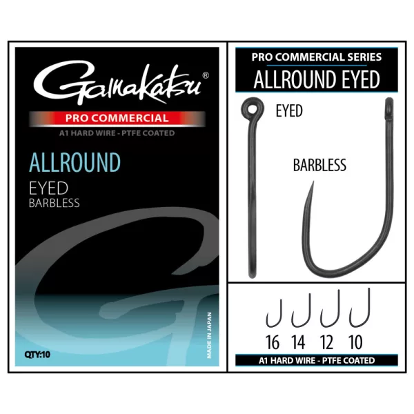 Gamakatsu Coars Pro-C Allround Eyed A1 PTFE BL Hameçon sans ardillon à œillet #10