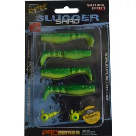   Rapture Kit Leurre souple Slugger Shad 5,5cm Jaune Citron 4+2 pièces Kit de leurres artificiels