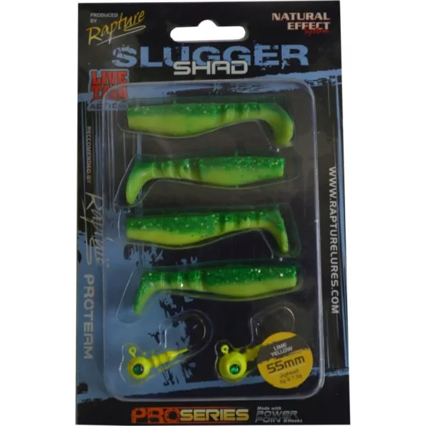 Rapture Kit Leurre souple Slugger Shad 5,5cm Jaune Citron 4+2 pièces Kit de leurres artificiels