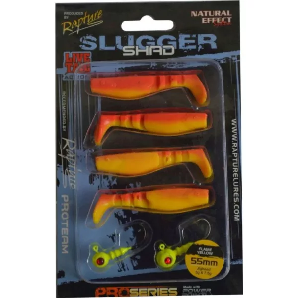 Rapture Kit Leurre souple Slugger Shad 5,5cm Jaune Fluo 4+2 pièces Kit de leurres artificiels