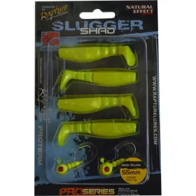   Rapture Kit Leurre souple Slugger Shad 5,5cm Jaune Néon 4+2 pièces Kit de leurres artificiels