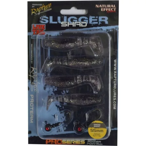 Rapture Kit Leurre souple Slugger Shad 5,5cm Fantôme Fumée 4+2 pièces Kit de leurres artificiels