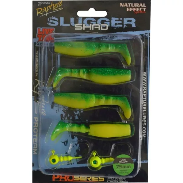 Rapture Kit Leurre souple Slugger Shad 7,5cm Jaune Citron 4+2 pièces Kit de leurres artificiels
