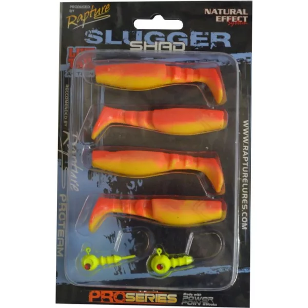 Rapture Kit Leurre souple Slugger Shad 7,5cm Jaune Fluo 4+2 pièces Kit de leurres artificiels