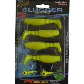  Rapture Kit Leurre souple Slugger Shad 7,5cm Jaune Néon 4+2 pièces Kit de leurres artificiels