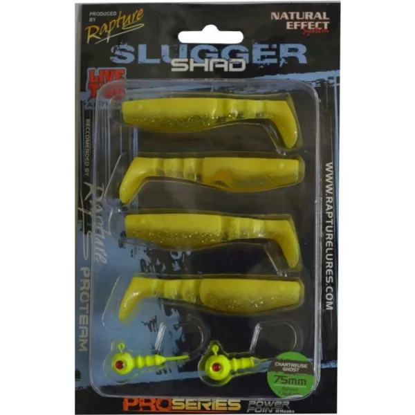 Rapture Kit Leurre souple Slugger Shad 7,5cm Fantôme Chartreuse 4+2 pièces Kit de leurres artificiels