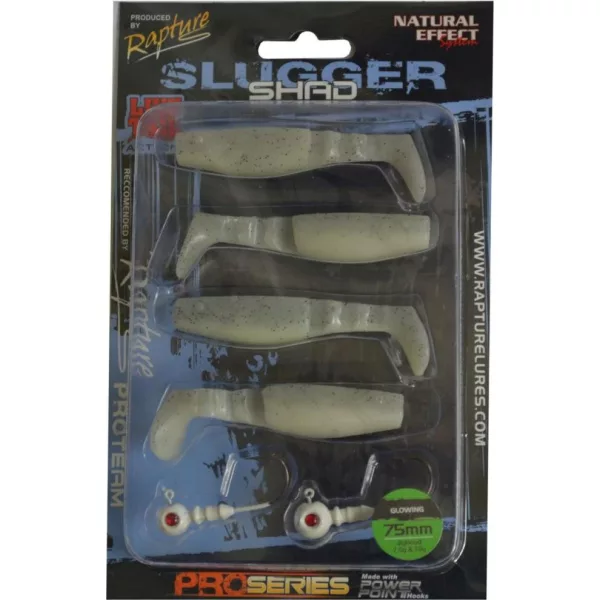 Rapture Kit Leurre souple Slugger Shad 7,5cm Luminescent 4+2 pièces Kit de leurres artificiels