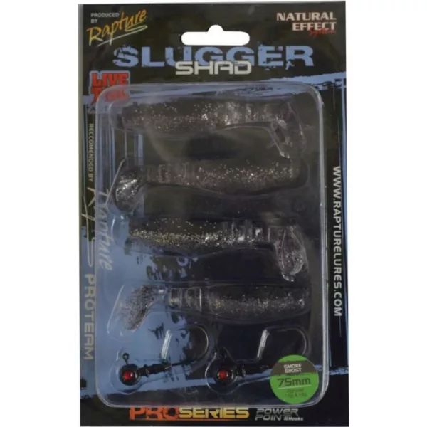 Rapture Kit Leurre souple Slugger Shad 7,5cm Fantôme Fumée 4+2 pièces Kit de leurres artificiels