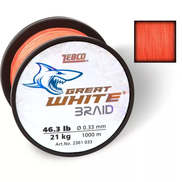 Zebco O 0,35mm Great White™ Fil tressé H: 1000m 23,00kg / 51lbs orange - Fil tressé