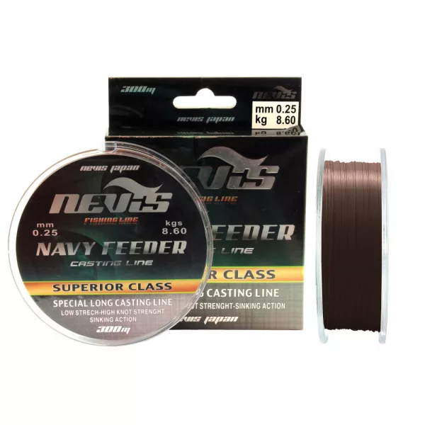 Nevis Navy Feeder 300m 0.25mm Monofil ligne principale-Marron