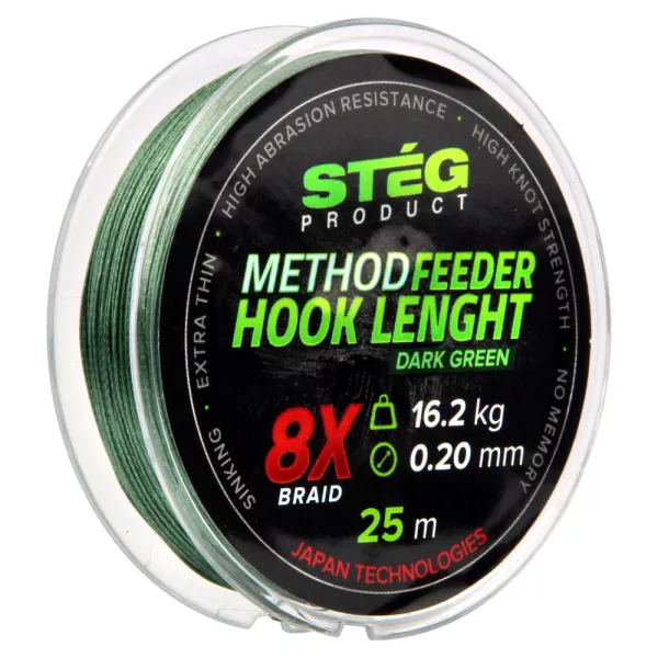 Stég Stég Method Feeder bas de ligne 0.12mm 25m Tresse de bas de ligne-Vert foncé