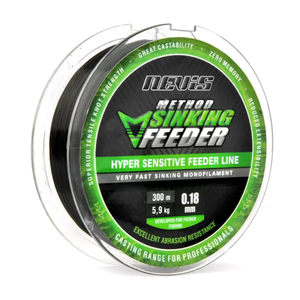 Nevis Method Feeder Plongeant 300m 0.18mm Bas de Ligne Monofilament-Noir