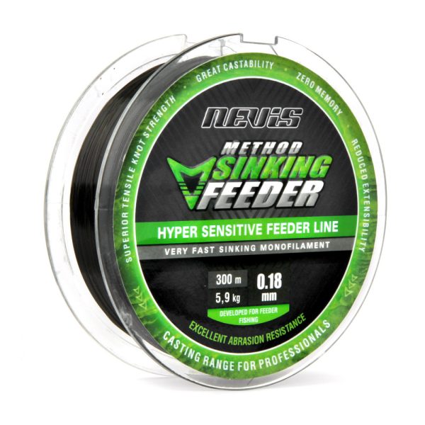 Nevis Method Sinking Feeder 300m 0.22mm ligne principale monofilament-Noir