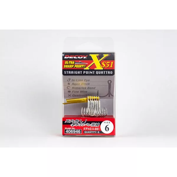 Decoy Quattro X-S51 #6 Füles Szakállas Négyágú Horog 6db