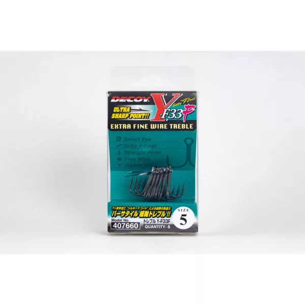 Decoy Y-F33F Extra Fine Wire #1 Füles Szakállas Háromágú Horog 4db