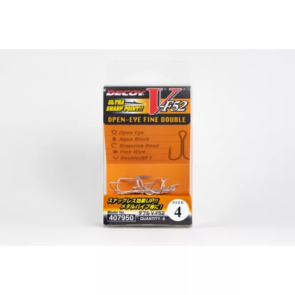 Decoy V-F52 #6 Füles Szakállas Kétágú Horog 8db