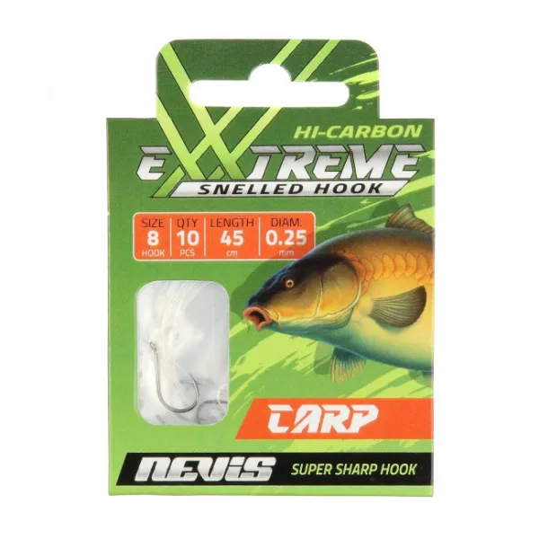 Nevis 6 hameçons barbelés, à œillet, monofilament pré-montés pour la carpe 10 pièces