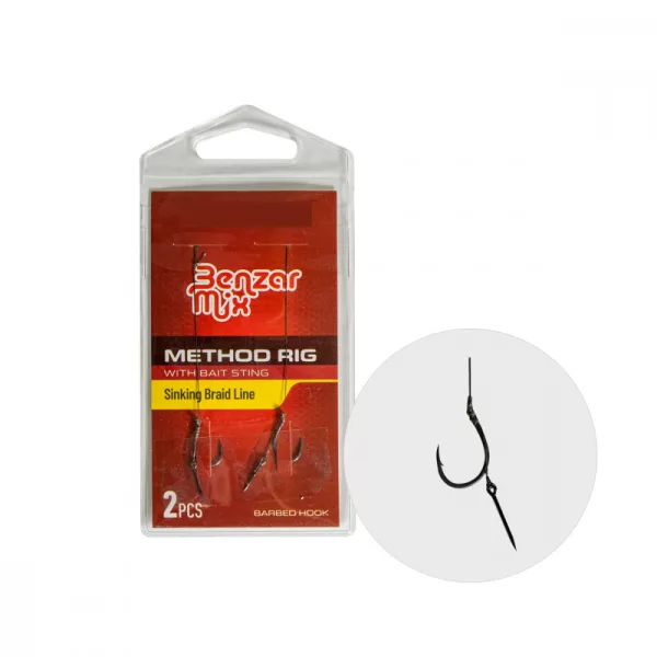 Hameçon Benzar Method Avec Barbe N°12 Tressé avec Ligne Tressée