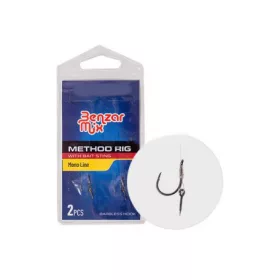   Hameçon Monté Benzar Method Taille 8 (Sans Ardillon) sur Fil Monofilament avec Ardillon d'Appât de 10mm